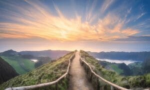 Beach pathway at sunrise wallpaper and wall murals shop in California. Wallpaper and wall mural online store with a huge range for sale.