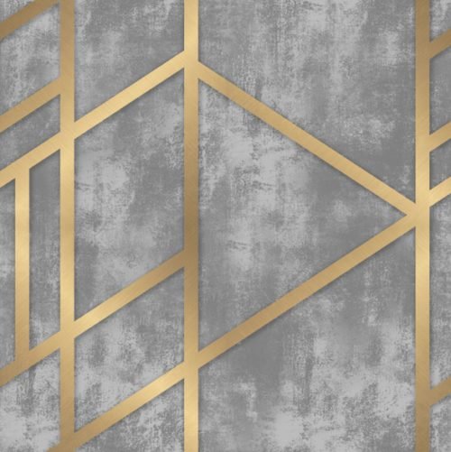 Grey concrete with geometric gold inlays wallpaper and wall murals shop in South Africa. Wallpaper and wall mural online store with a huge range for sale.