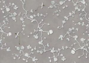 Stylised white branches with flowers on grey background wallpaper and wall murals shop in South Africa. Wallpaper and wall mural online store with a huge range for sale.