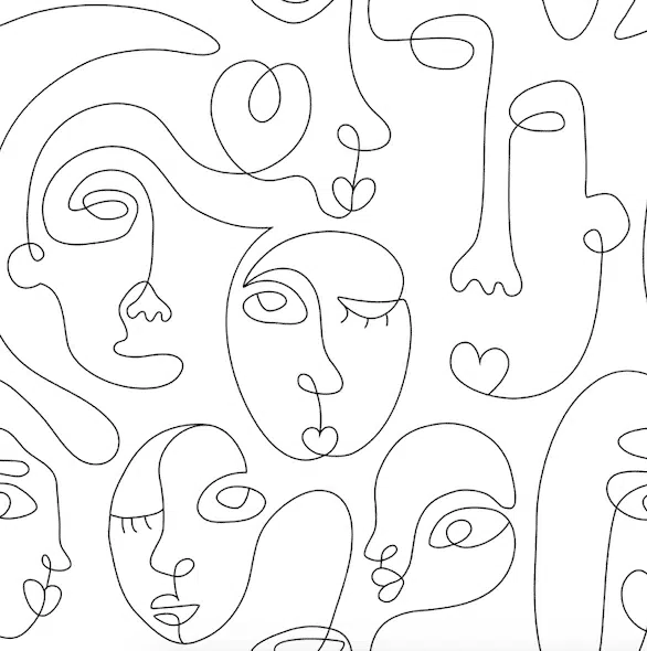 Single line sketch of faces on white background. wallpaper and wall murals shop in South Africa. Wallpaper and wall mural online store with a huge range for sale. 