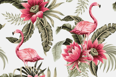 Pink proteas and flamingos with palms  wallpaper and wall murals shop in South Africa. Wallpaper and wall mural online store with a huge range for sale. 