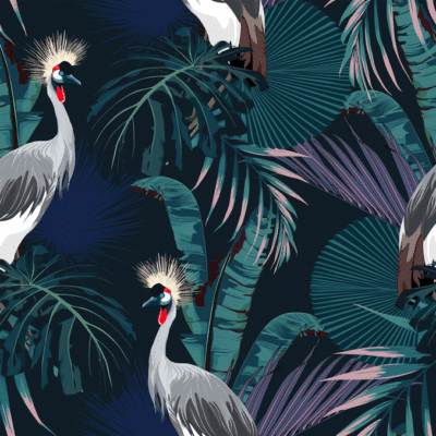 Crowned crane bird in the jungle pattern wallpaper and wall murals shop in South Africa. Wallpaper and wall mural online store with a huge range for sale.