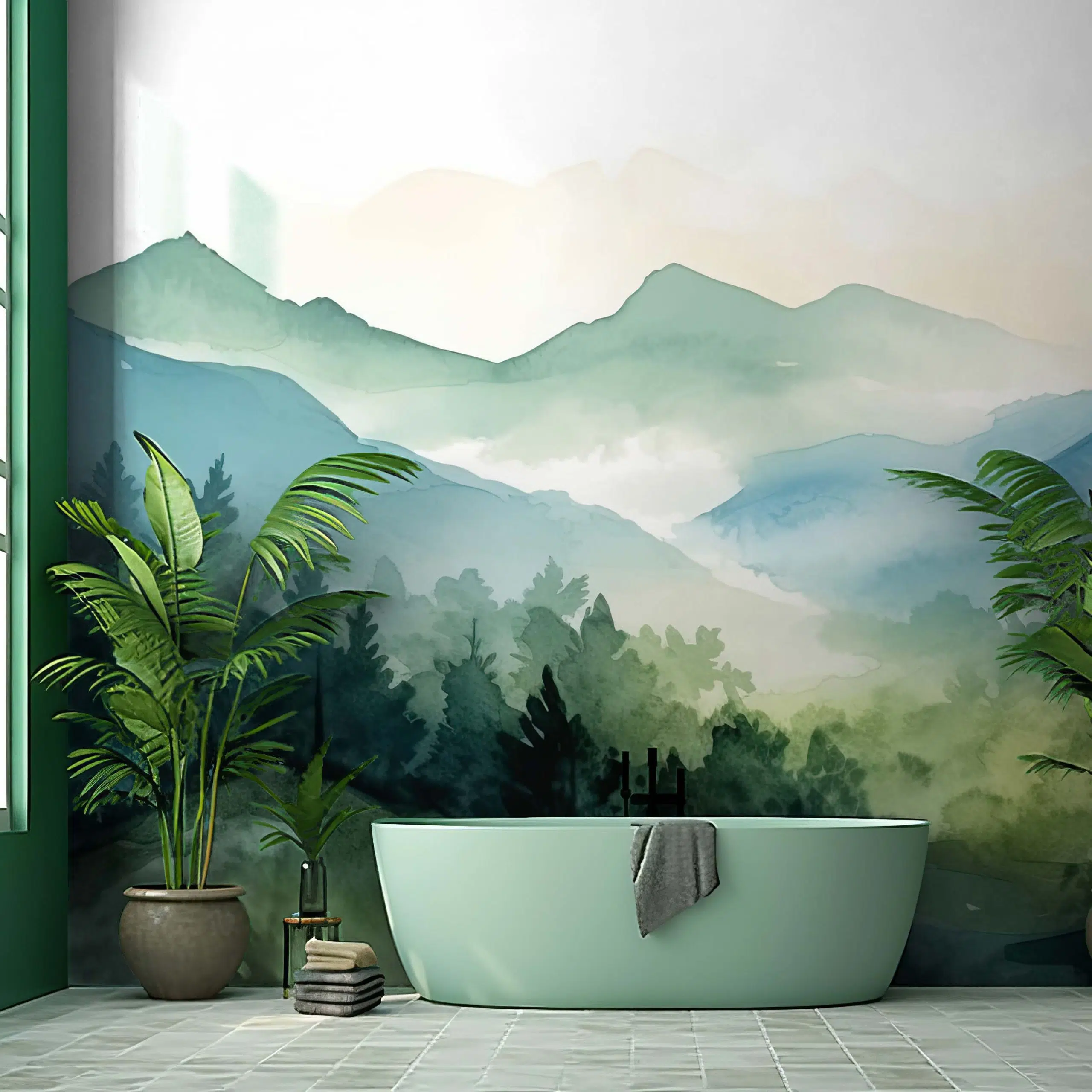 Mural Emerald Misty Peaks sq scaled 1 | BANG Wallpaper USA