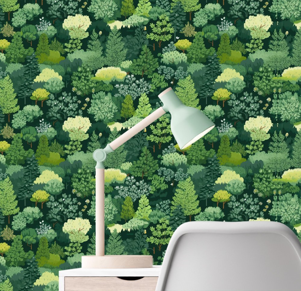 A hand drawn forest scene wallpaper available exclusively from Wallpaper Online Canada