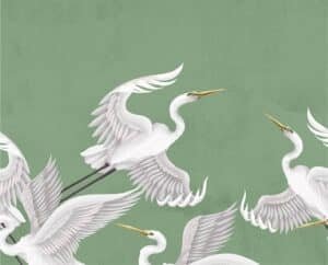 Taking flight teal heron wall mural from Wallpaper Online Canada