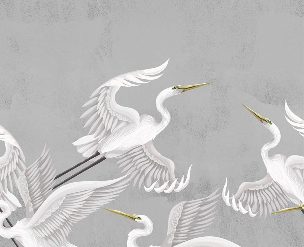 Taking flight grey heron wall mural from Wallpaper Online Canada