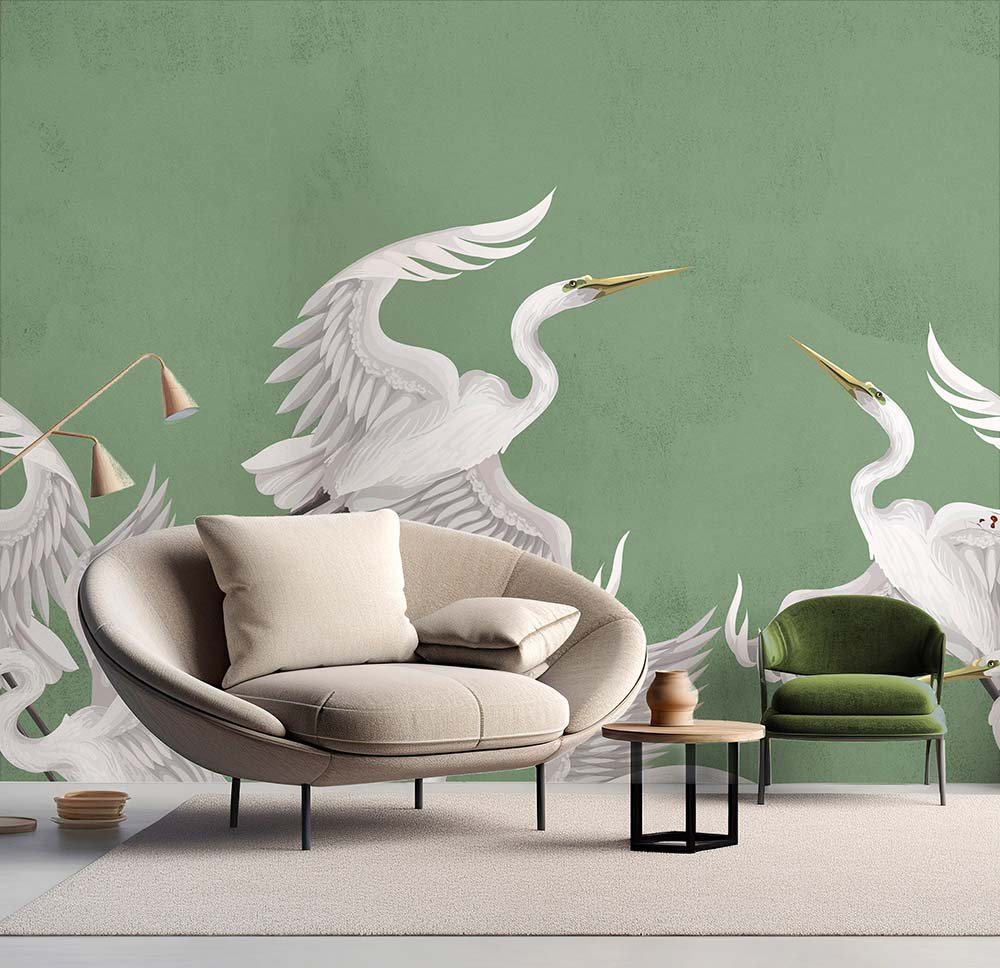 Taking flight green heron wall mural from Wallpaper Online Canada