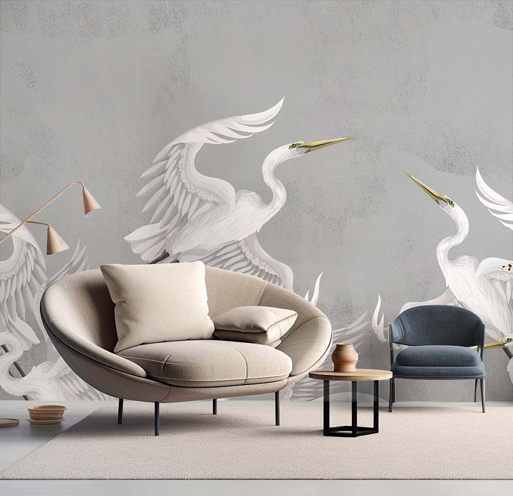 Taking flight grey heron wall mural from Wallpaper Online Canada