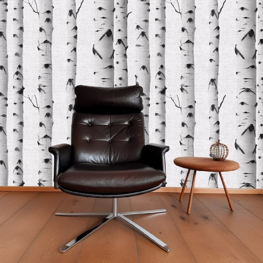 black and white birch wallpaper