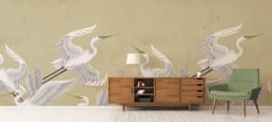 Taking flight beige heron wall mural from Wallpaper Online Canada