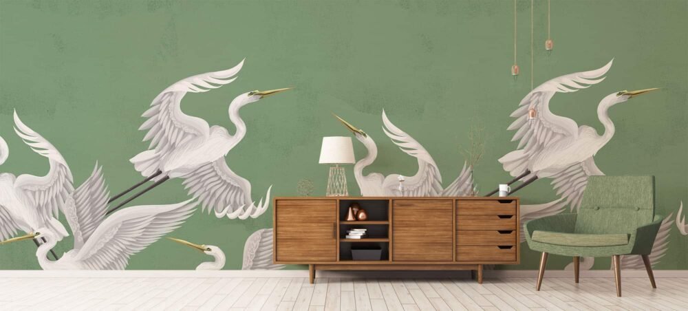 Taking flight teal heron wall mural from Wallpaper Online Canada