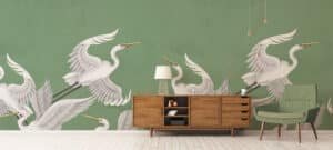 Taking flight teal heron wall mural from Wallpaper Online Canada