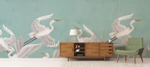 Taking flight teal heron wall mural from Wallpaper Online Canada