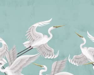 Taking flight teal heron wall mural from Wallpaper Online Canada