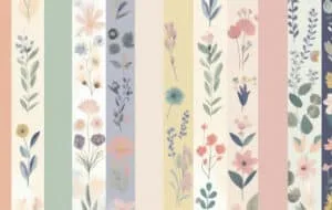 Pastel stripes with hand painted flowers wall mural from Wallpaper Online Canada