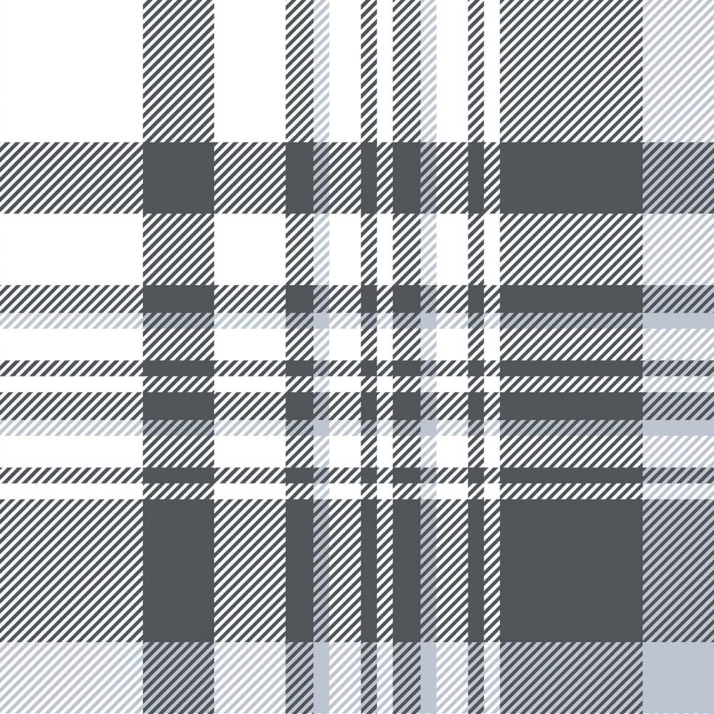 Gray, charcoal and white plaid design wallpaper. Tartan wallpaper for sale from Wallpaper Online Canada