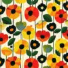 Mid century poppy pattern wallpaper in bright colours available exclusively from Wallpaper Online Canada