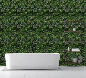 Wallpaper of ultra detailed luscious leaves growing out of darkness creating a plant wall effect. Exclusively available from Wallpaper Online Canada