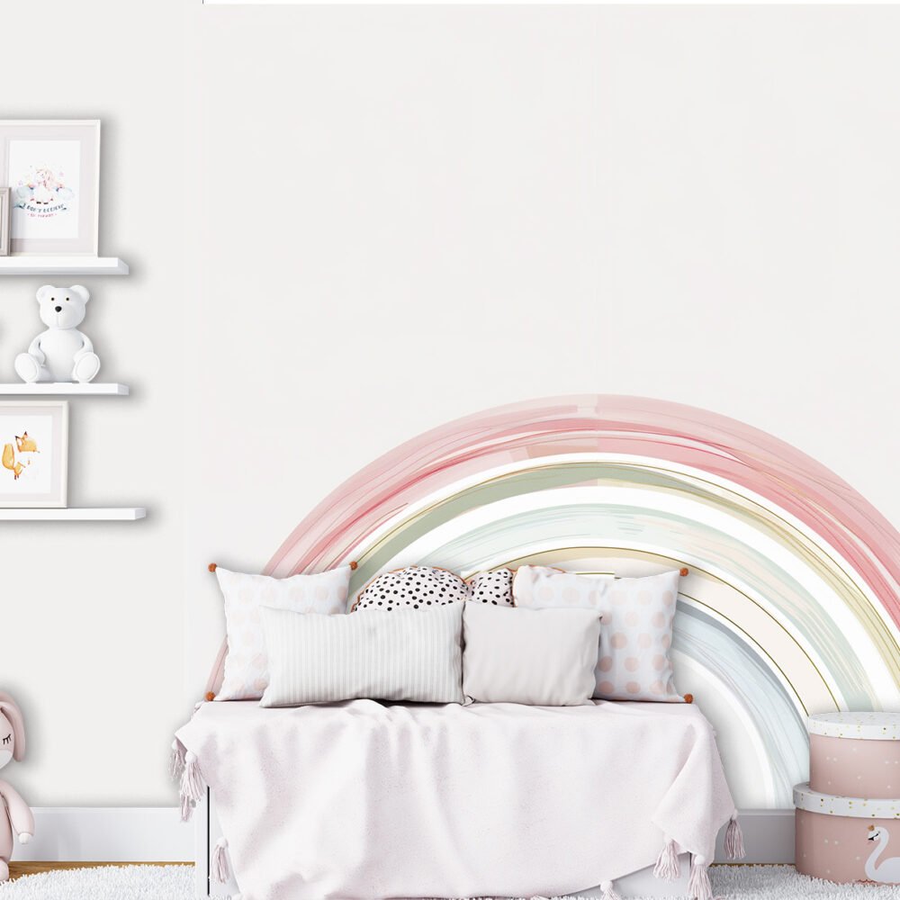 A soft rainbow pastel wall mural perfect for a nursery or girls room. Available exclusively from Wallpaper Online Canada
