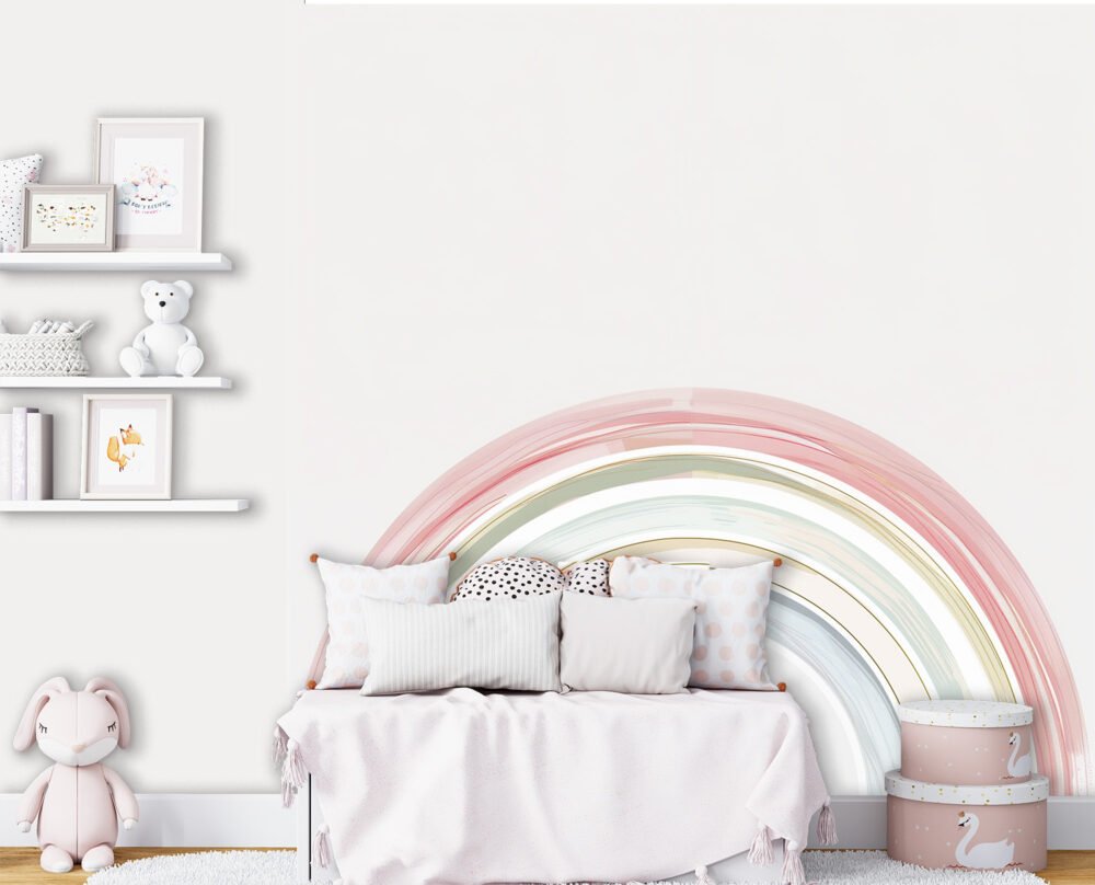 A soft rainbow pastel wall mural perfect for a nursery or girls room. Available exclusively from Wallpaper Online Canada