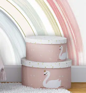 A soft rainbow pastel wall mural perfect for a nursery or girls room. Available exclusively from Wallpaper Online Canada