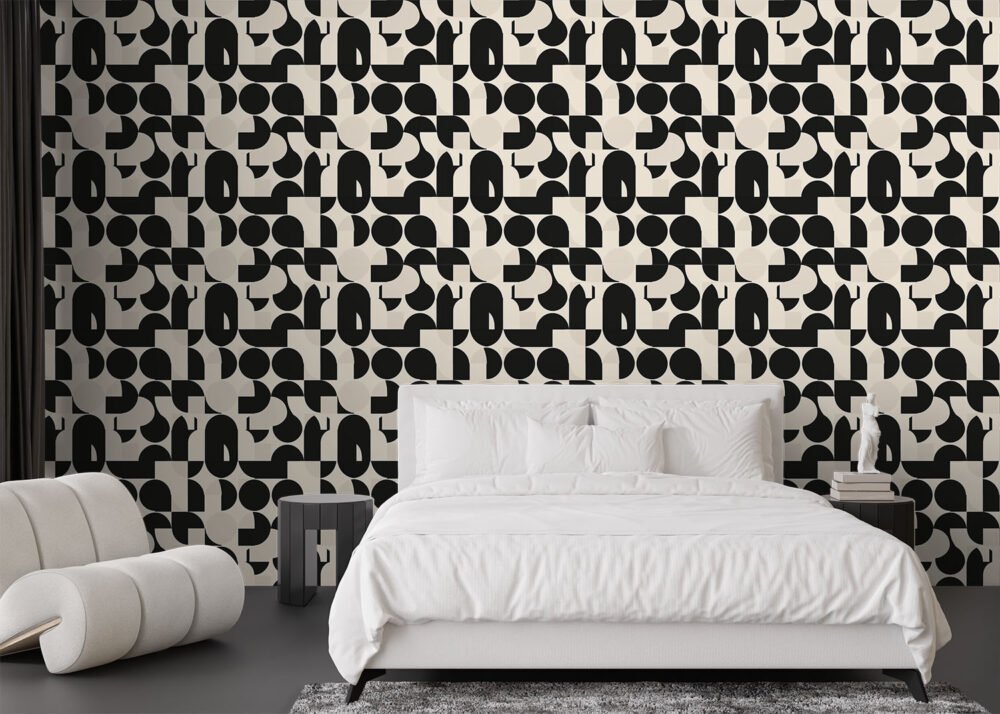 Geometric art deco monochrome wallpaper available exclusively from Wallpaper Online Seattle USA