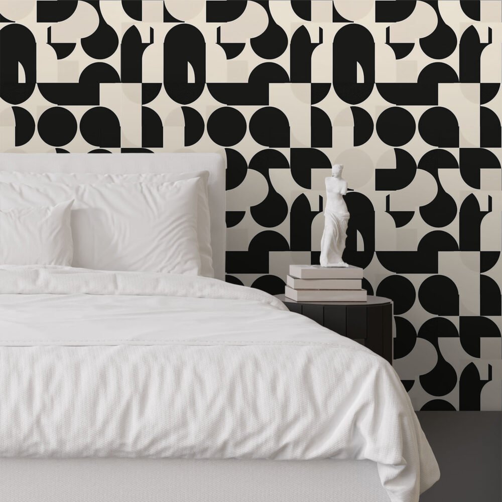 Geometric art deco monochrome wallpaper available exclusively from Wallpaper Online Seattle USA