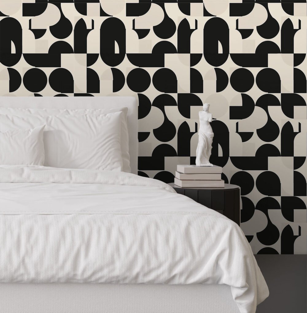 Geometric art deco monochrome wallpaper available exclusively from Wallpaper Online Seattle USA