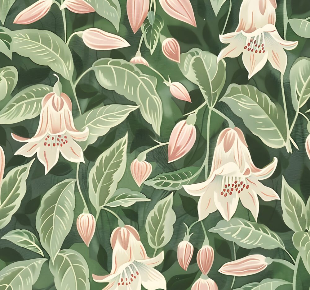 Pink and Green wallpaper pattern of moonflowers available exclusively from Bang Wallpaper USA