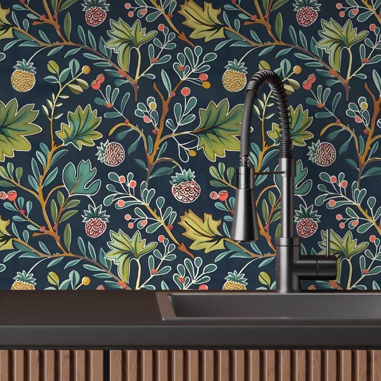 Cottage core, floral wallpaper in blues