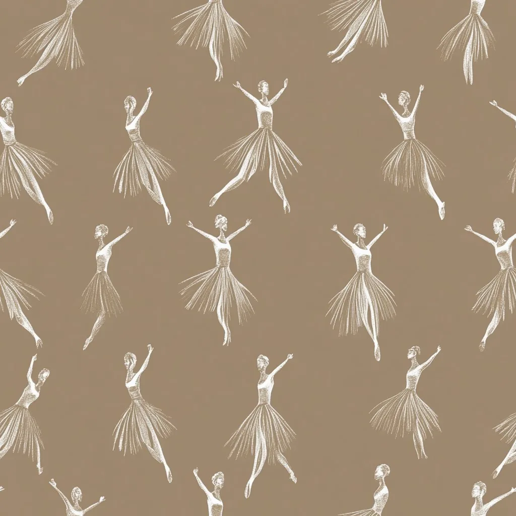 Seamless ballerina wallpaper featuring hand-drawn white ballet dancers in flowing tutus on a warm taupe background.