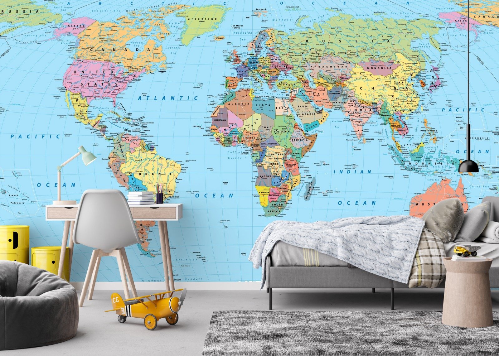 Bring a touch of traditional cartographic charm to your space with the Classic Blue Atlas World Map Mural