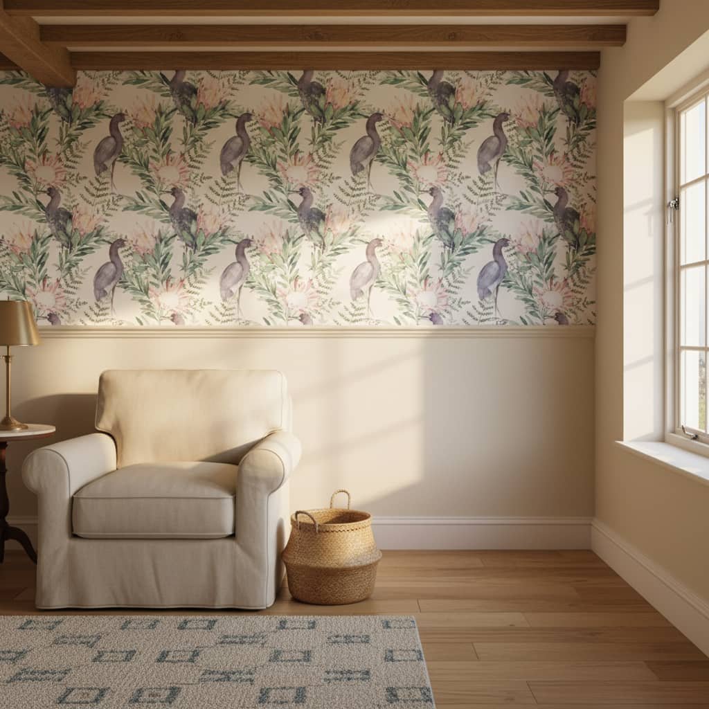 Watercolour Protea Pecker Wallpaper
